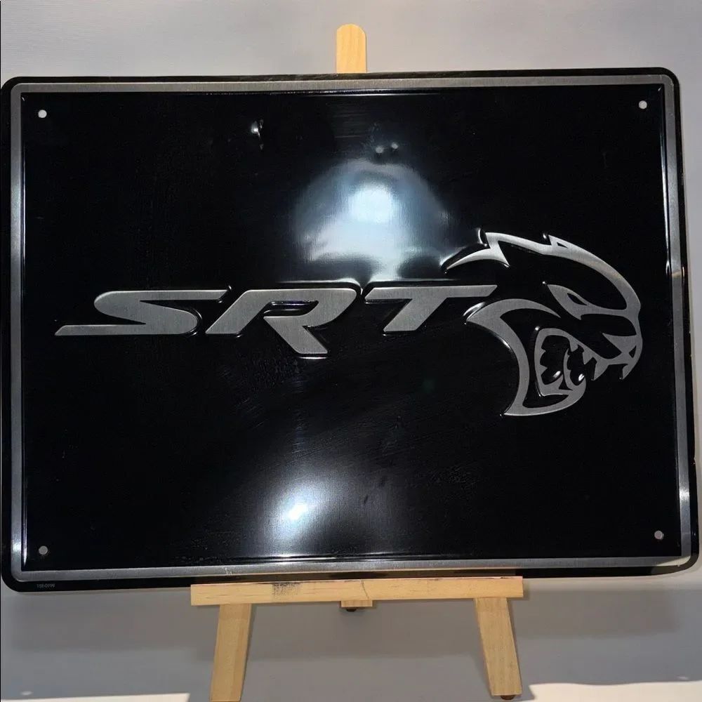 SRT Black and Silver Metal Sign